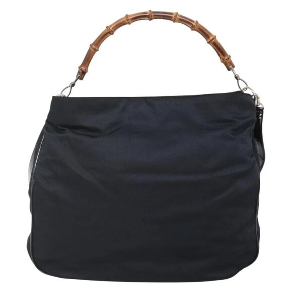 GUCCI Bamboo Hand Bag Nylon 2way Black Silver 001 1705 1577 Auth ti3394 - Picture 3 of 16